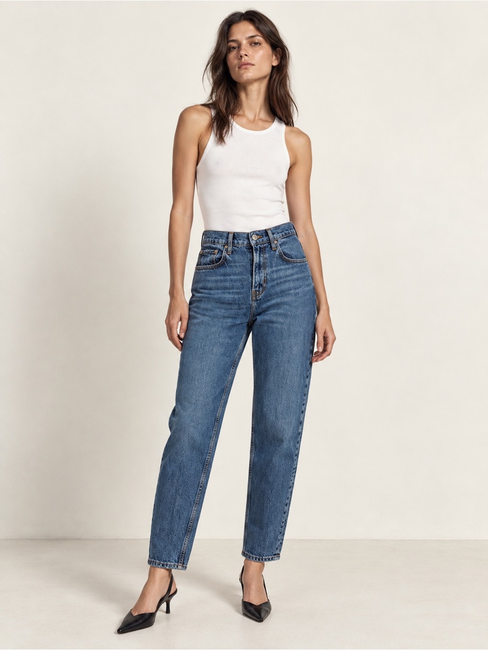 Zara Cropped Straight Leg Mom Jeans 90s Size 8 Denim Dark Wash Cotton Minimalist